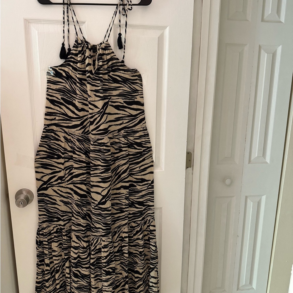 SPIAGGIA DOLCE ZEBRA TASSEL MAXI BEACH COVER UP SHOULDER TIE TASSELS OVERSIZED - Picture 3 of 7